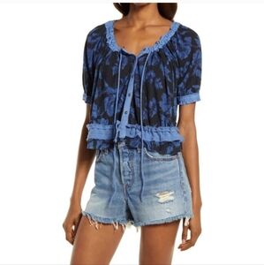 Free People Perfect Day Gathered Top Dark Combo Size Small NWT